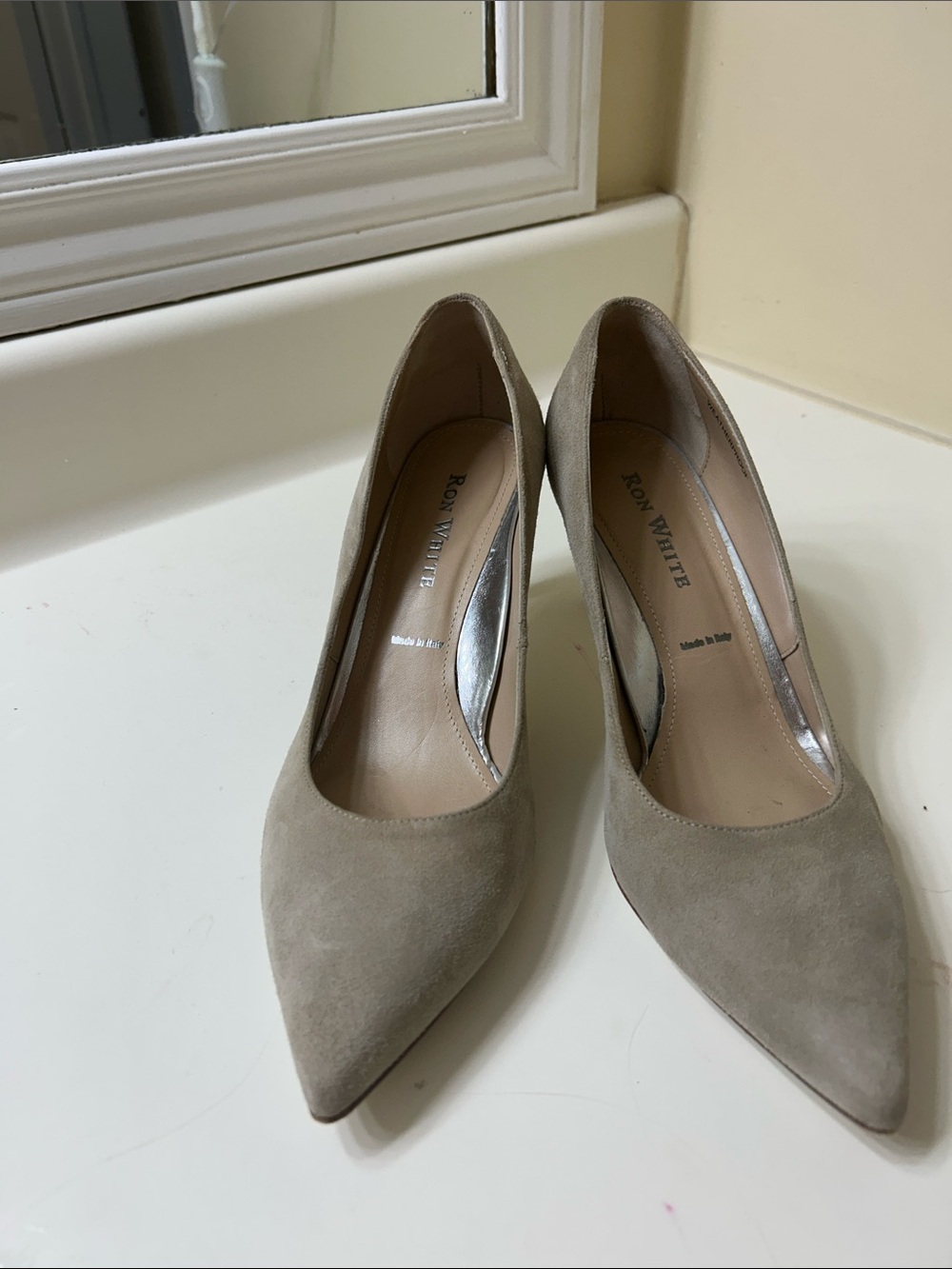 Ron White Taupe Suede Pointed-Toe Pumps